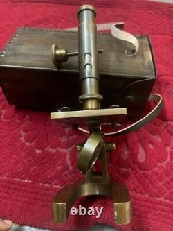Antique Brass Microscope Student Microscope 7'' Vintage Type With Leather Cover