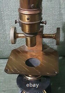 Antique Brass Murray & Heath Binocular Microscope & Slides