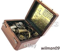 Antique Brass Navigation Sextant in Wooden Box & Two extra Telescope