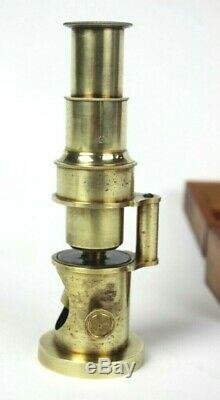 Antique Brass Portable Field Microscope in Wooden Case 6382