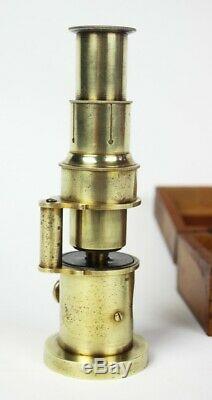 Antique Brass Portable Field Microscope in Wooden Case 6382