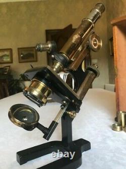 Antique Brass Praxis Microscope by W. Watson & Sons c1919, Cased & Collectable