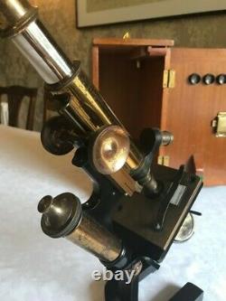Antique Brass Praxis Microscope by W. Watson & Sons c1919, Cased & Collectable