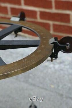 Antique Brass Surveying Transit Compass Measuring tool Cast Iron Legs Feet old
