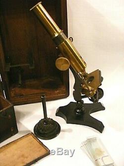Antique Brass Traveling Microscope And Case