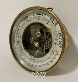 Antique Brass Wall Hanging Aneroid Barometer Thermometer