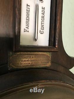 Antique British Carved Oak Aneroid Banjo Barometer & Thermometer
