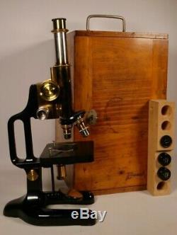Antique Busch Rathenow Brass Microscope (german) With Storage Case