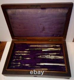 Antique C. 1850 Drafting / Drawing Set with Inlaid Mahogany Case