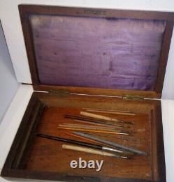 Antique C. 1850 Drafting / Drawing Set with Inlaid Mahogany Case