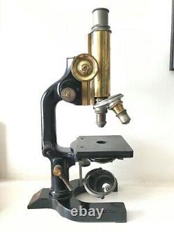 Antique C Reichert of Wien Microscope #56572 in box, lenses & eyepieces & slides