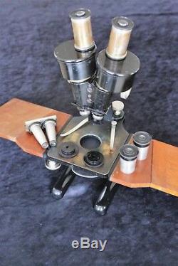 Antique Carl Zeiss Binocular Microscope, Greenough Type. C1895. Cased