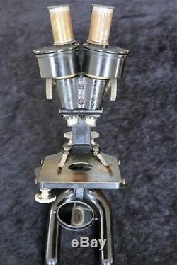 Antique Carl Zeiss Binocular Microscope, Greenough Type. C1895. Cased