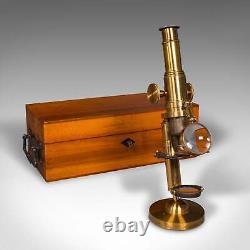 Antique Cased Scholar's Microscope, English, Brass Scientific Instrument, C. 1920