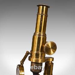 Antique Cased Scholar's Microscope, English, Brass Scientific Instrument, C. 1920