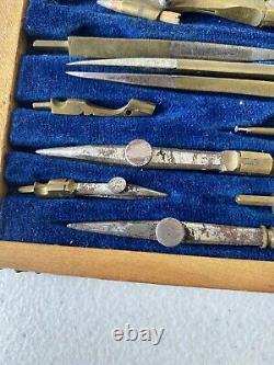 Antique Drawing Drafting Instruments Set Ruling Dotting Pen Compass Dividers