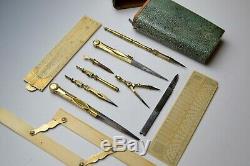 Antique Drawing Instruments In Silver-Mounted Shagreen Case By Bate, London