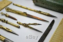 Antique Drawing Instruments In Silver-Mounted Shagreen Case By Bate, London