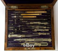 Antique Drawing Instruments in Walnut Box
