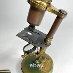 Antique E. Lennie Edinburgh Brass Microscope circa 1890s with Wood Case