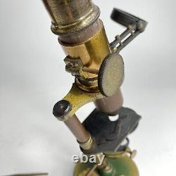 Antique E. Lennie Edinburgh Brass Microscope circa 1890s with Wood Case