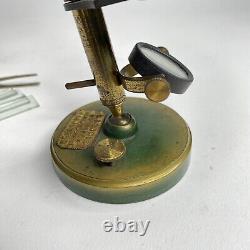 Antique E. Lennie Edinburgh Brass Microscope circa 1890s with Wood Case