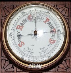 Antique Edwardian c1900's Solid Oak Wall Hanging Banjo Barometer & Thermometer
