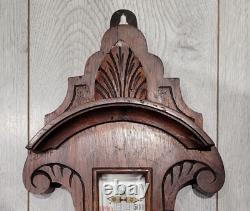 Antique Edwardian c1900's Solid Oak Wall Hanging Banjo Barometer & Thermometer