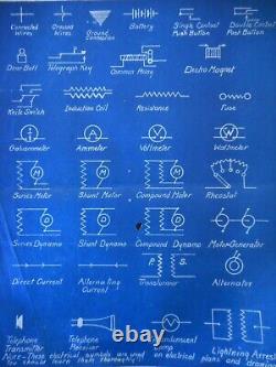 Antique Electrical Blue Print Diagram early 1900's Technical School Scientific