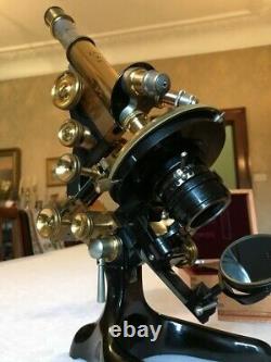 Antique Ernst Leitz Wetzlar Brass Microscope Fine Condition c1925, Cased