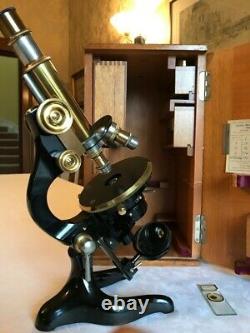 Antique Ernst Leitz Wetzlar Brass Microscope Fine Condition c1925, Cased