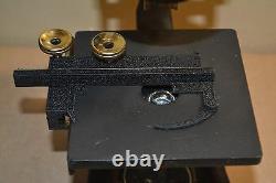 Antique Ernst Leitz Wetzlar Cast Iron Brass Microscope with Lens Case Extras