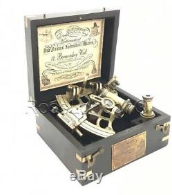 Antique-Finish Brass Navigation Sextant with one extra Telescope in Wooden Box