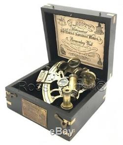 Antique-Finish Brass Navigation Sextant with one extra Telescope in Wooden Box