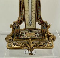 Antique French Champleve Enamel Inlaid Ormolu Desk Thermometer Alphonse Giroux