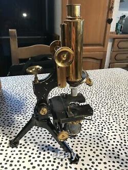 Antique Georgian Watson & Sons Brass Binocular Microscope Brass c. 1900/08, Case