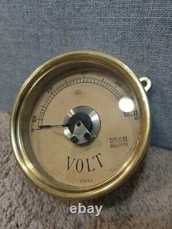 Antique German Voltmeter Meter Brass Bronze Electrical Power Switchboard Gauge