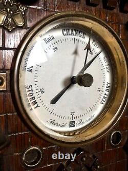 Antique German Wooden Black Forest Cased Junghans Aneroid Barometer / c1890