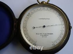 Antique Gilt 3 Negretti & Zambra Pocket Barometer In Excellent & Working Cond