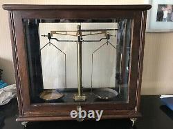 Antique Glass Cased Scales Scientific Weighing Apothecary Large Mahogany