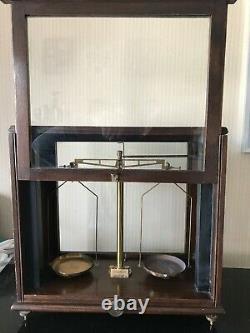 Antique Glass Cased Scales Scientific Weighing Apothecary Large Mahogany