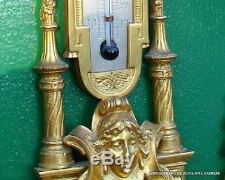Antique Gold Gilt Cartel Aneroid Barometer Thermometer Weather Satation