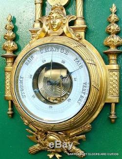 Antique Gold Gilt Cartel Aneroid Barometer Thermometer Weather Satation