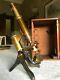 Antique Henry Crouch Compact Brass Student Microscope No. 5729, c1890s, Cased