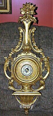 Antique Italian Carved Gilt Wood Rococo Wall Mount Barometer
