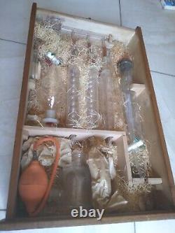 Antique Italian Portable Laboratory In Wooden Box Very Rare & Unused See