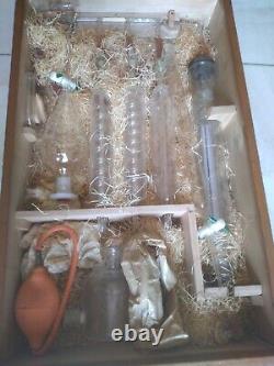 Antique Italian Portable Laboratory In Wooden Box Very Rare & Unused See