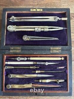 Antique JP Cutts Sutton, Sheffield drawing set, v rare, 1850, boxed complete