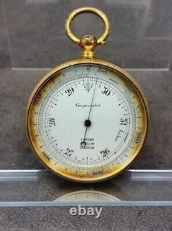 Antique J. Brown Glasgow Compensated Pocket Barometer with Leather Bound Case