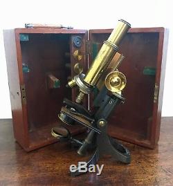Antique J. Swift & Son Brass Microscope with Lenses in Original Box